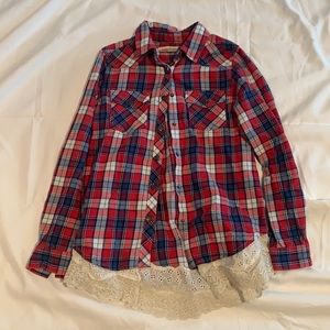 Vintage Havana girls plaid long sleeve with lace bottom